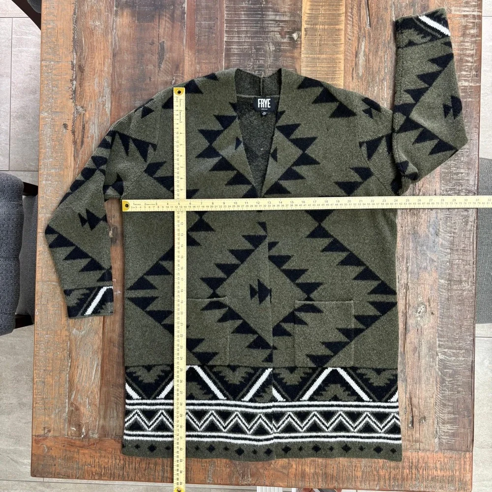 Frye XL Olive Green Boho Southwestern Tribal Geometric Open Duster Cardigan - Picture 5 of 10